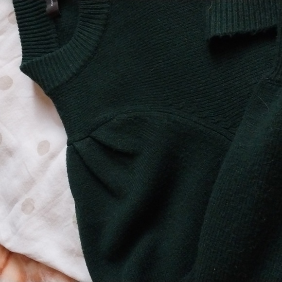 French connection Mock Neck Smocked Puff Sleeve cropped Top sz XS in Dark Green - Picture 7 of 9